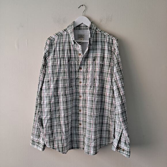 L.L. Bean PFG Multicolored Plaid Shirt w/ Roll Tab Sleeves - Men Size M - Picture 4 of 14